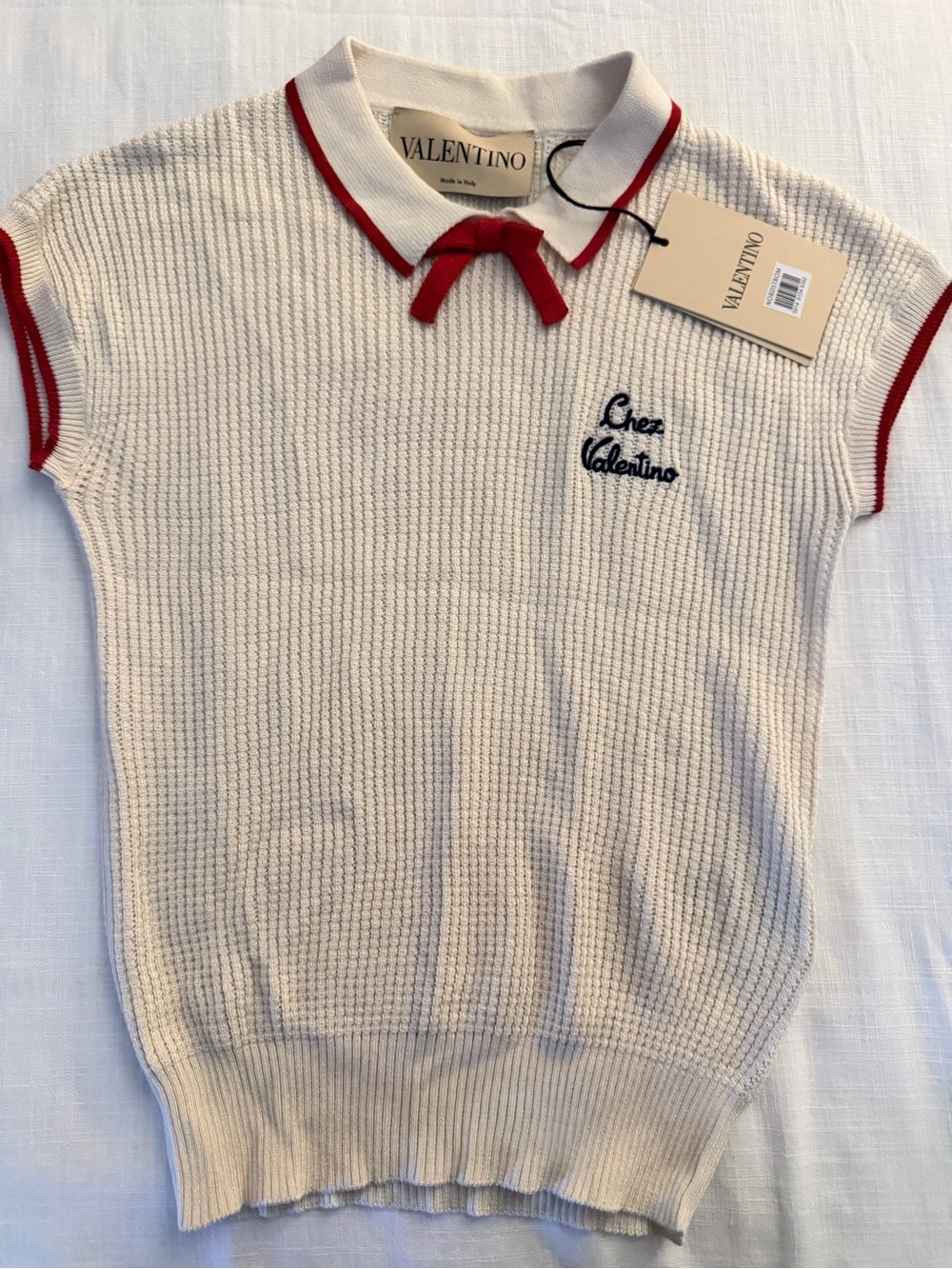 Valentino Garavani Chez Valentino Cotton Bow Knit Top XS NWT Italy - Picture 9 of 13